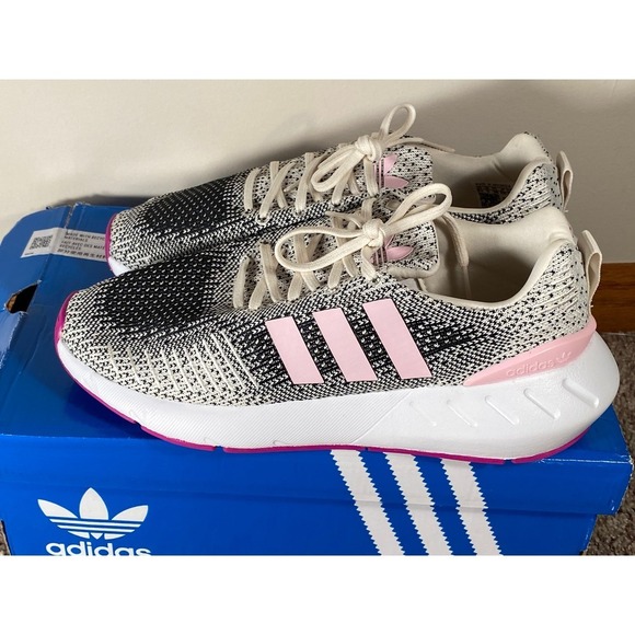 Adidas Swift Run 22 Women Shoes Black White Pink Knit Comfort Athletic Sneaker - Picture 2 of 13